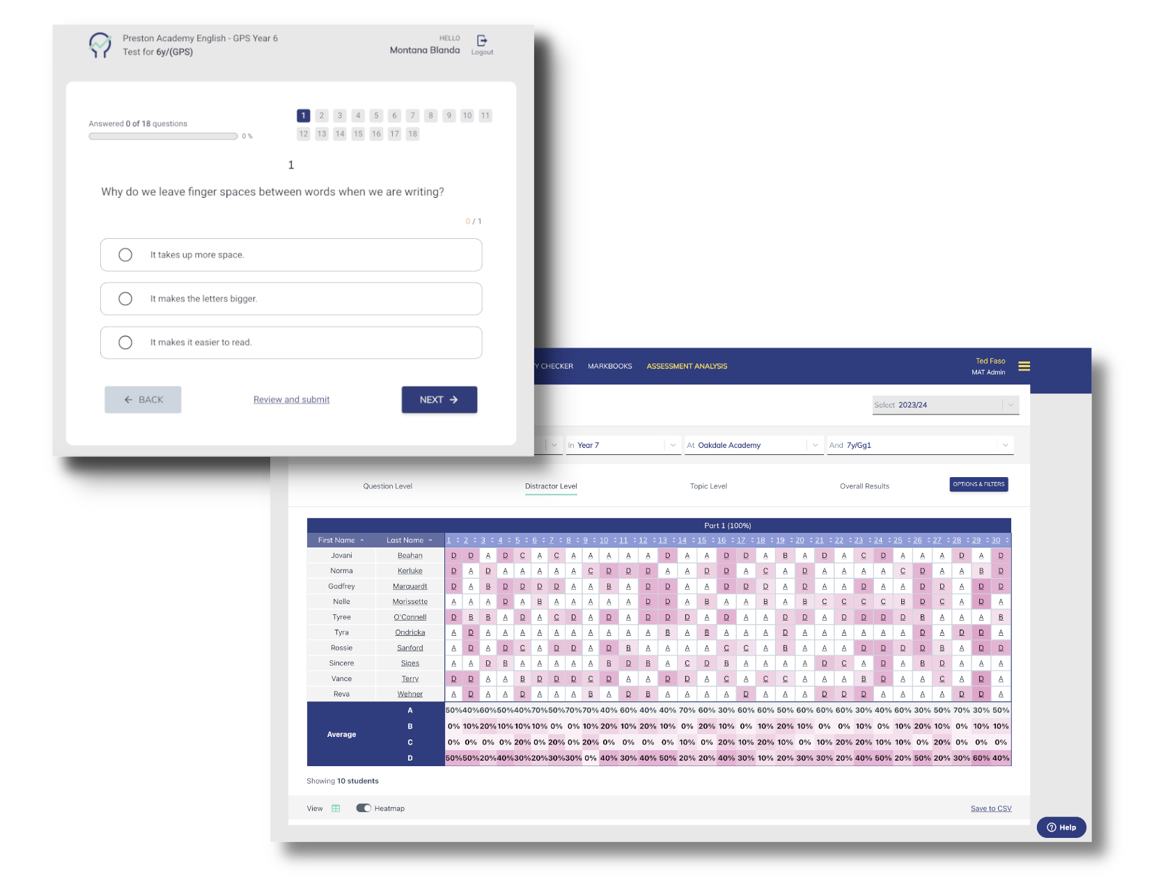 Illustration showing online auto-marking assessment